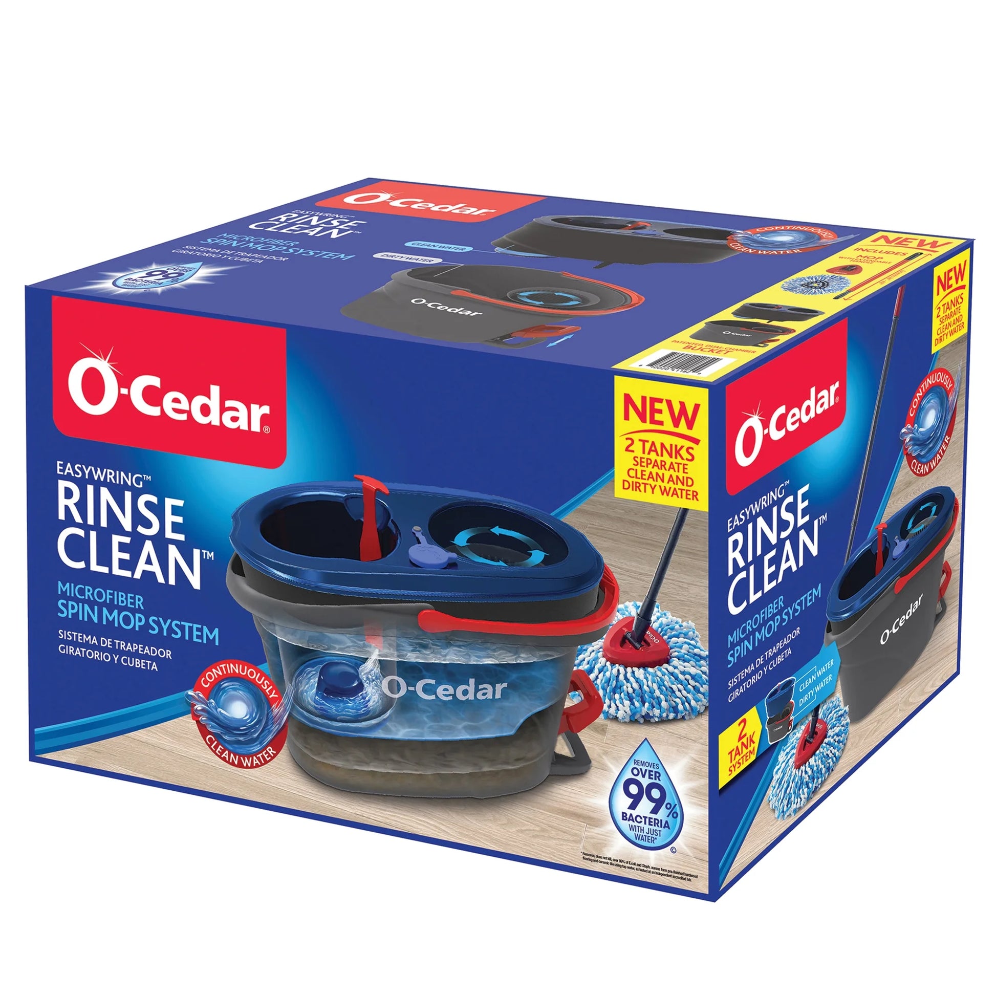 O-Cedar RinseClean™ Clean Water Spin Mop and Bucket System | Clean with Clean Water | Removes 99% of Bacteria